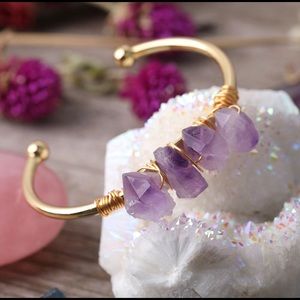 Amethysts Quartz Chip Beads Open Cuff Bangles